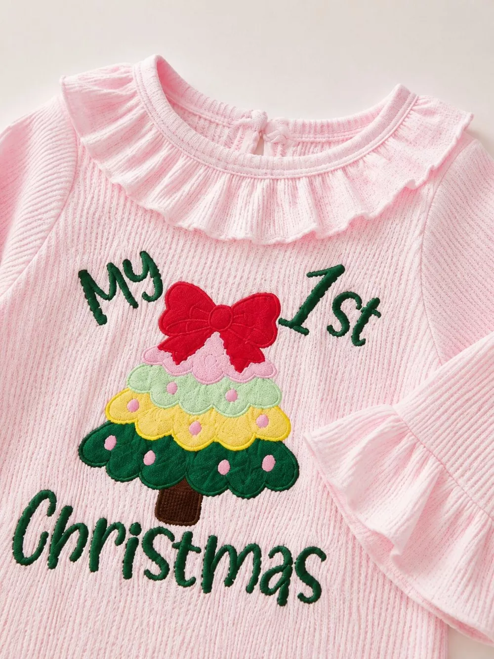 Children's 'My 1st Christmas' Ribbed Ruffle Jumpsuit and Headband Set, image 5