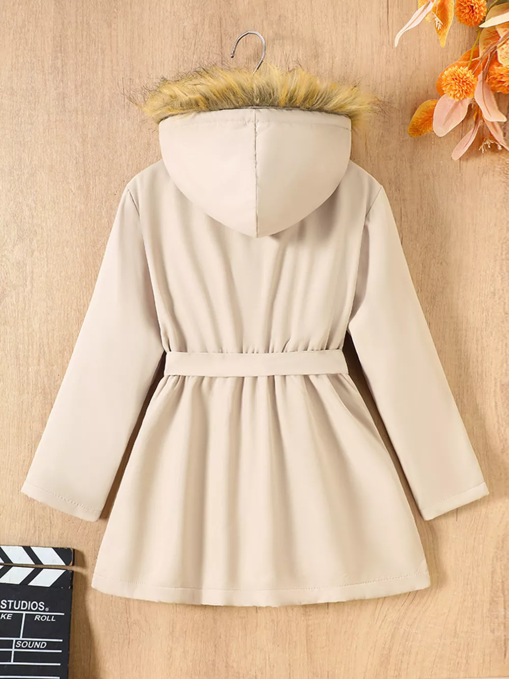Children's Tie Waist Faux Fur Hooded Outerwear, image 2
