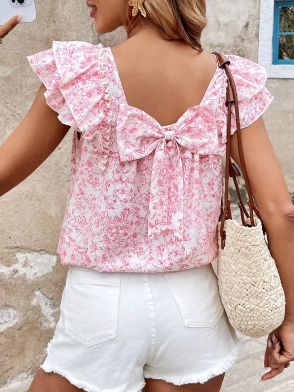 Floral Print Ruffle Trim Blouse, image 4