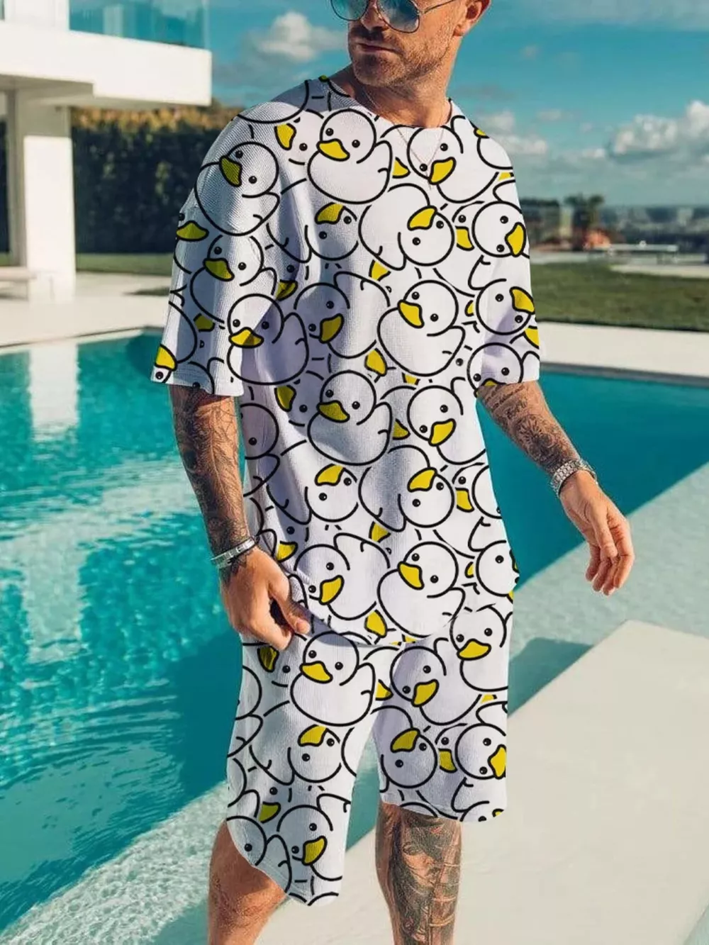 Men's Full Size Printed Short Sleeve Tee and Shorts Plus Size, image 2