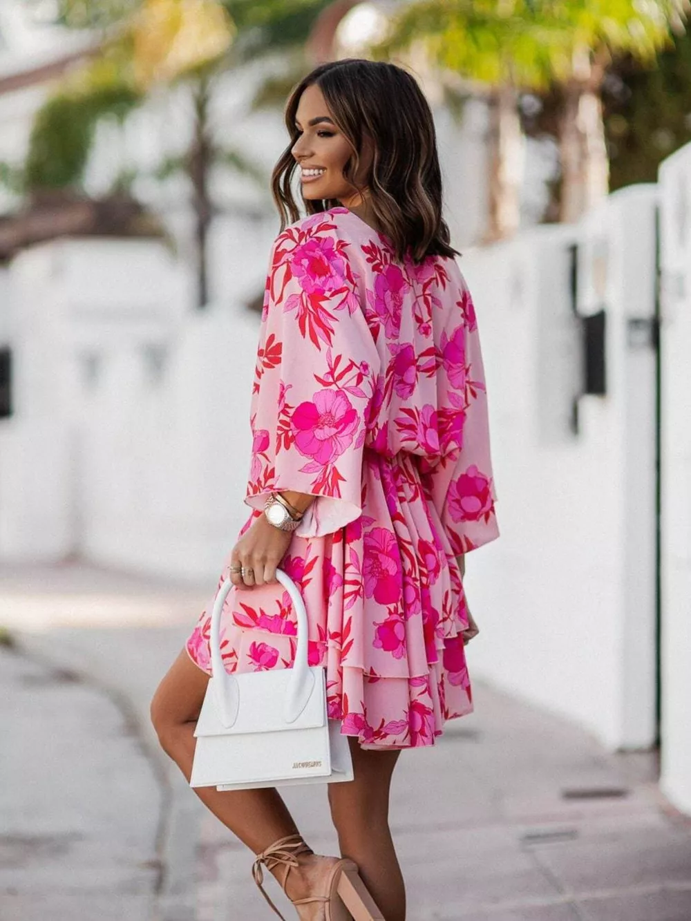 Layered Printed Surplice Mini Dress, image 6