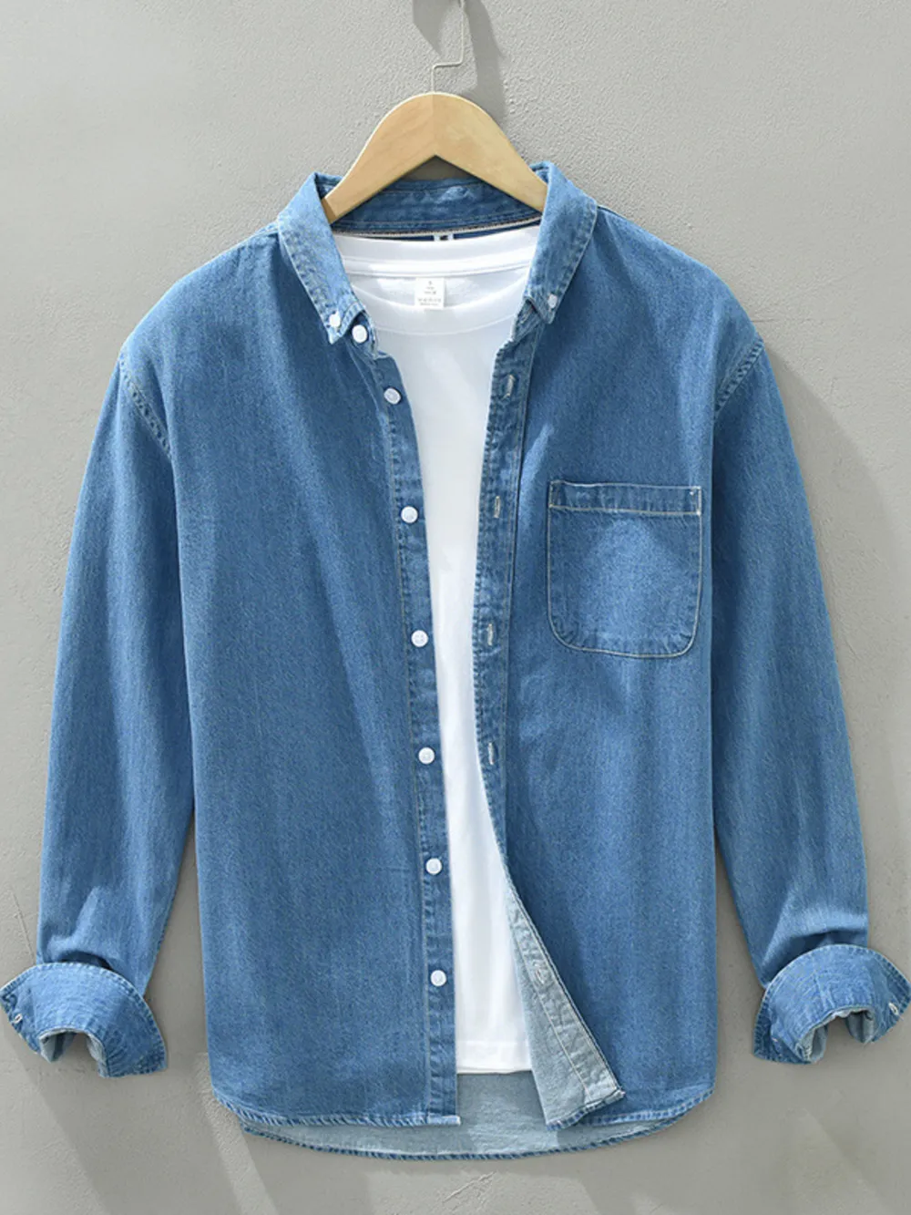 Men's Plus Size Button Up Long Sleeve Denim Shirt, image 2