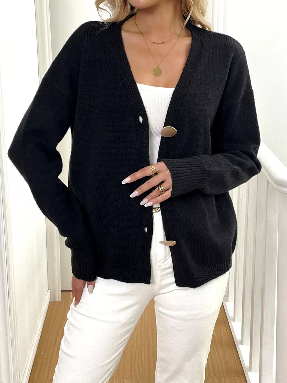 Button-Down V-Neck Cardigan, image 9