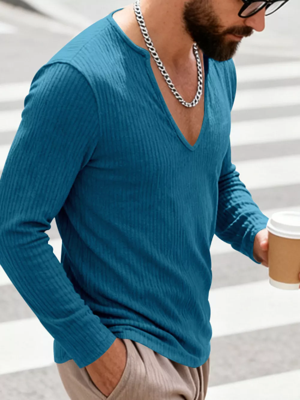 Men's Full Size Casual Ribbed Long Sleeve T-Shirt Plus Size, image 11