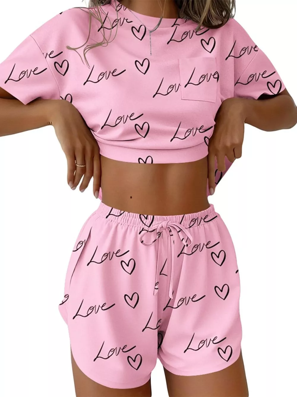 Printed Round Neck Tee and Shorts Set, image 2