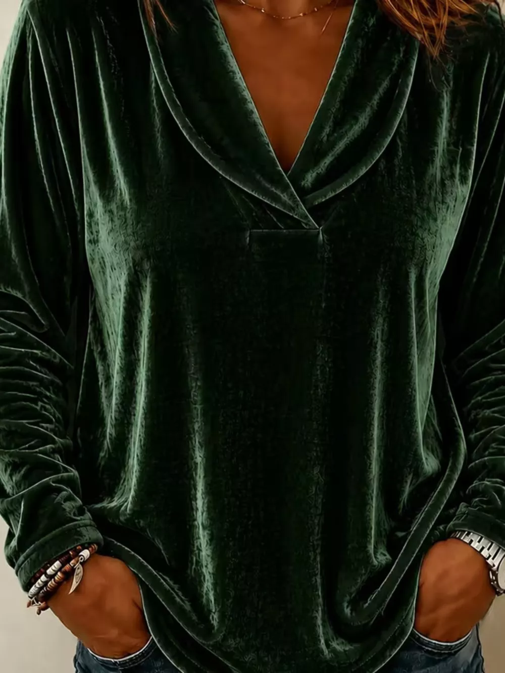 Full Size Velvet Long Sleeve T-Shirt Plus Size, image 5