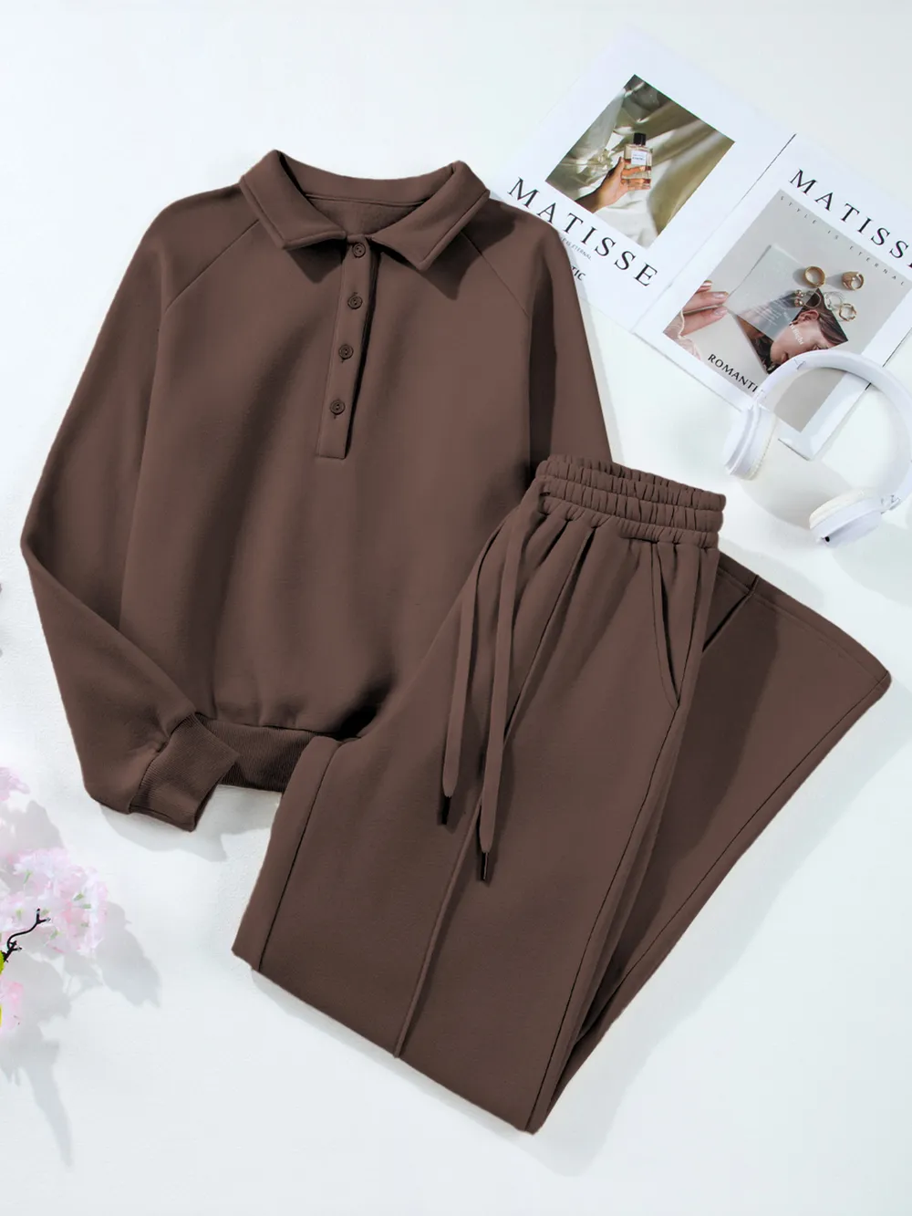 Collared Sweatshirt and High Waist Pants Active Set, image 23