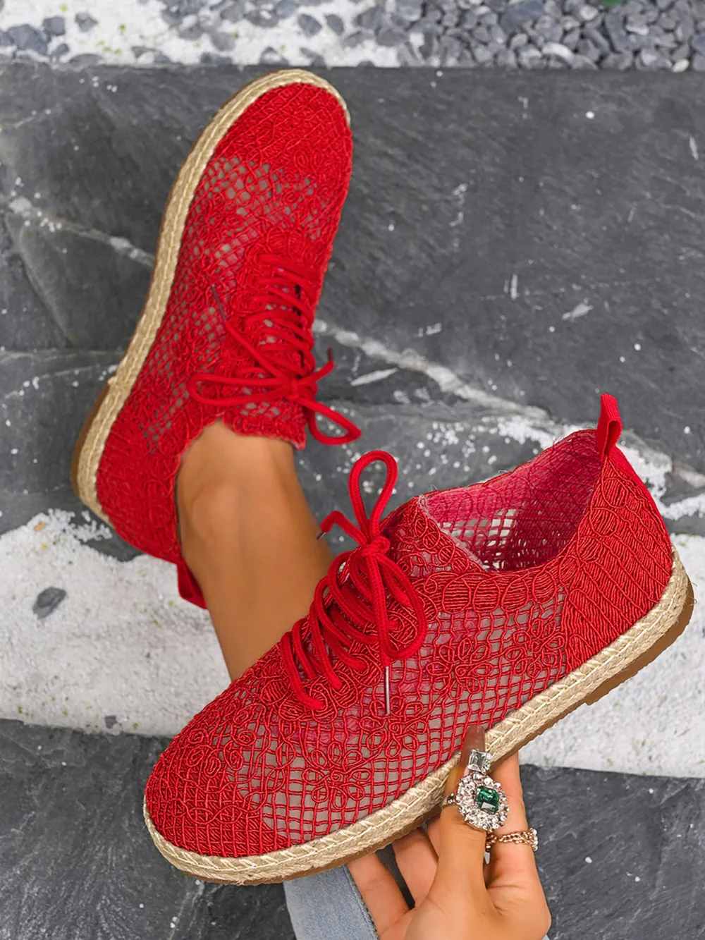 Breathable Woven Lace Up Sneakers, image 6