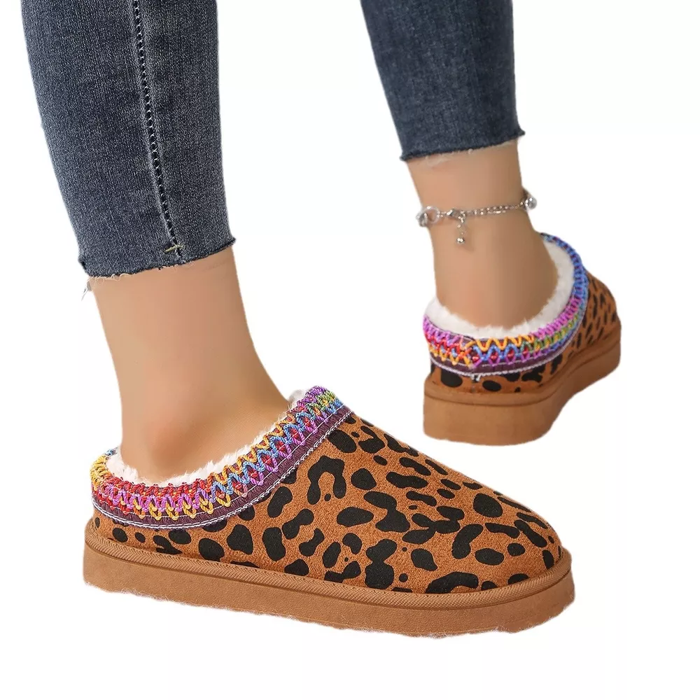 Leopard Print Plush Lined Warm Slip-Ons, image 5