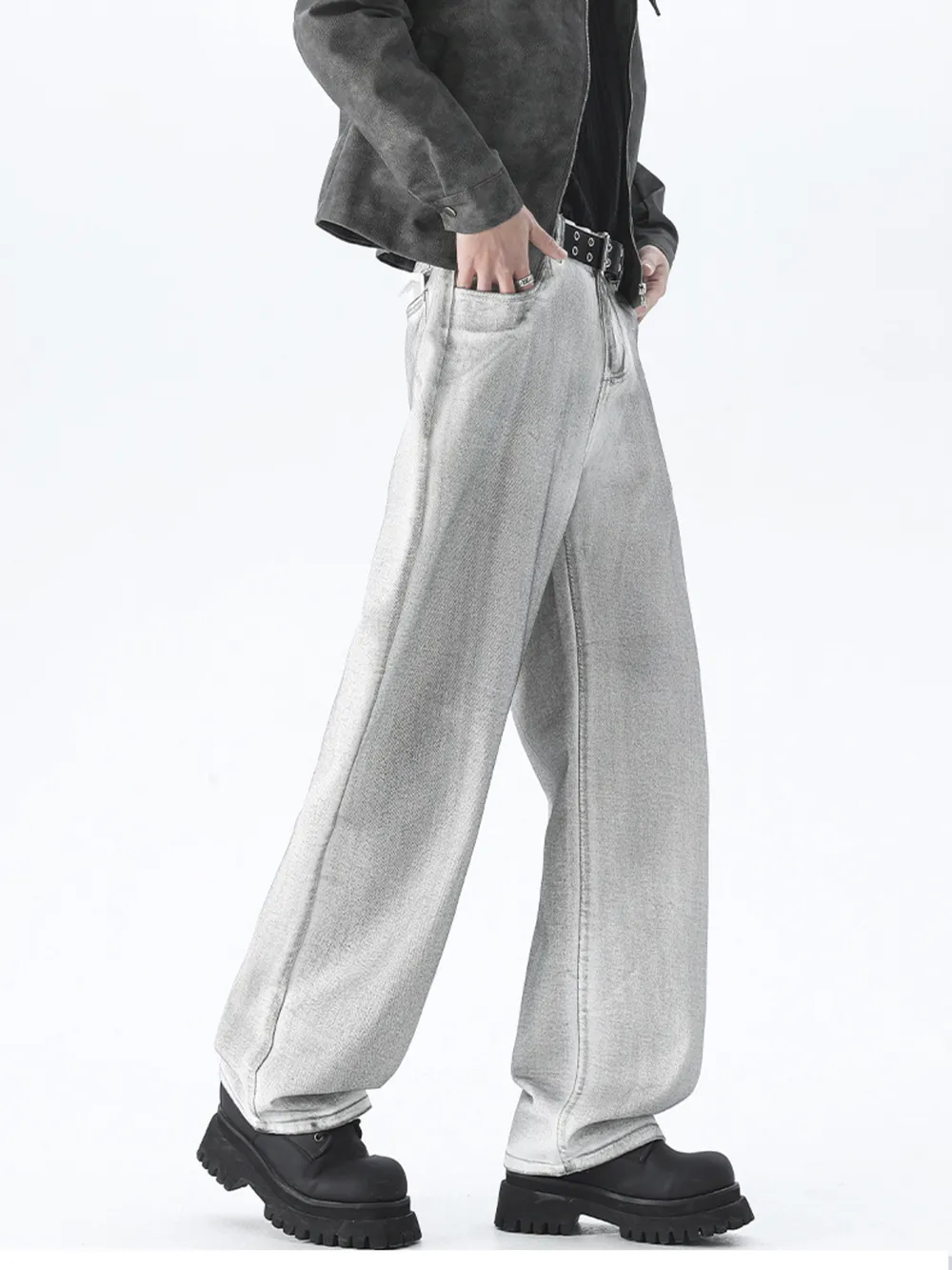 Men's Plus Size Wash Wide Leg Jeans, image 3