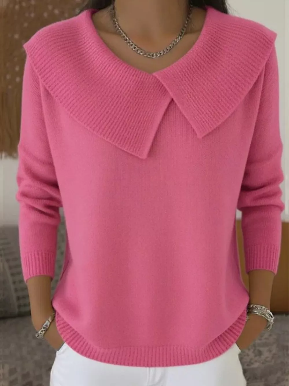 Full Size Wide-Collar Ribbed Knit Sweater Plus Size, image 5
