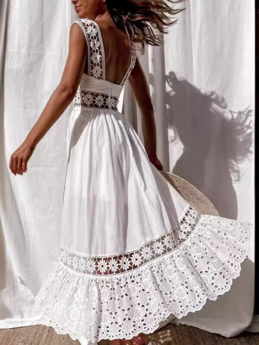 Full Size Openwork Crochet Sleeveless Midi Dress Plus Size, image 3