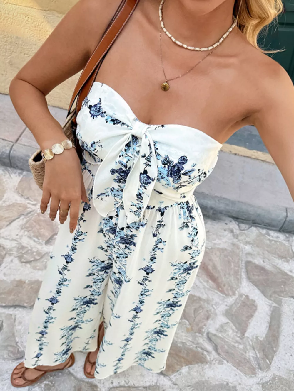 Tie Front Strapless Wide Leg Jumpsuit, image 7