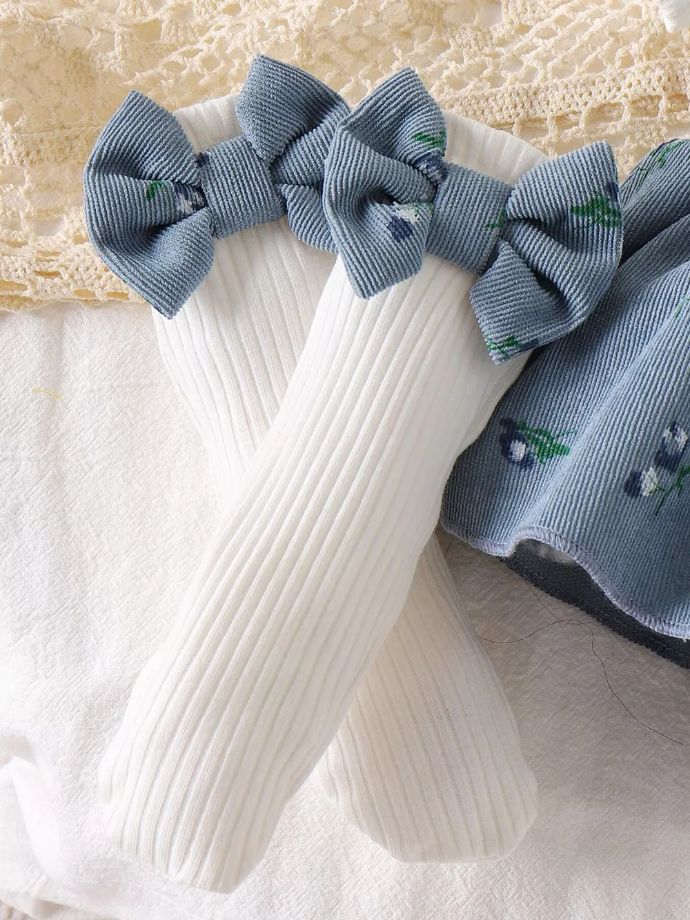 Children's Bow Ribbed Knit Dress & Headband & Socks Set, image 10