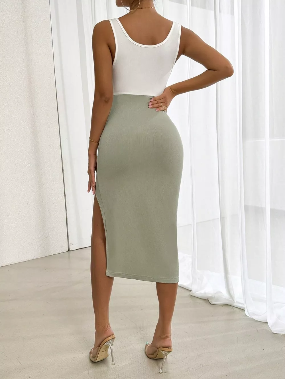 Slit Two-Tone Tank Dress, image 2