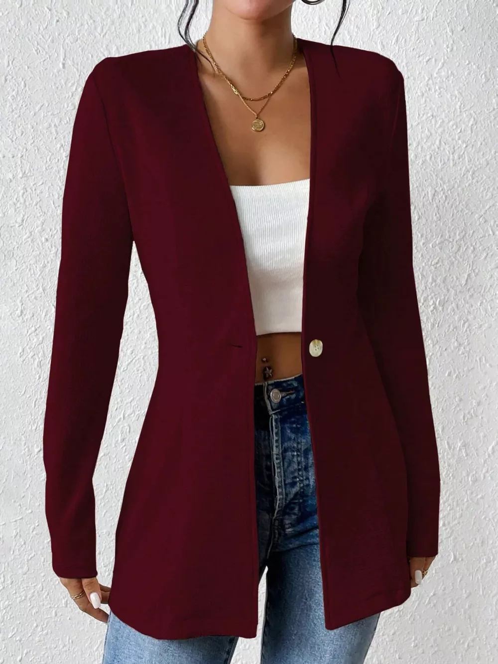 One Button Long Sleeve Blazer, image 16