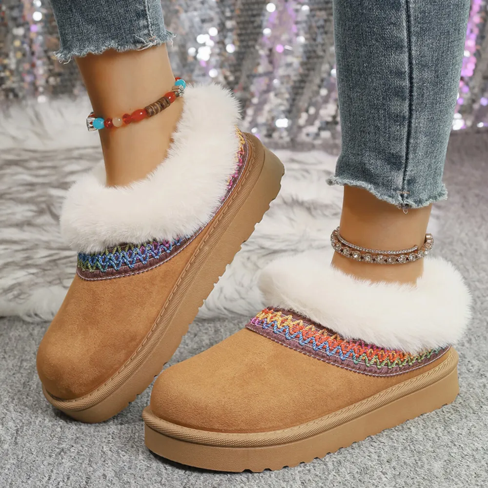 Fur-Lined Platform Boots with Decorative Woven Strap, image 6