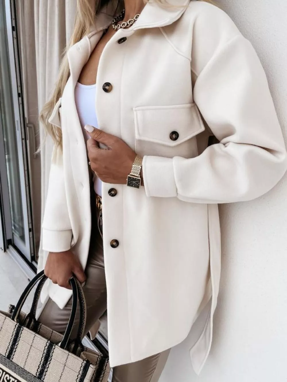 Button-Down Tie Waist Coat, image 4