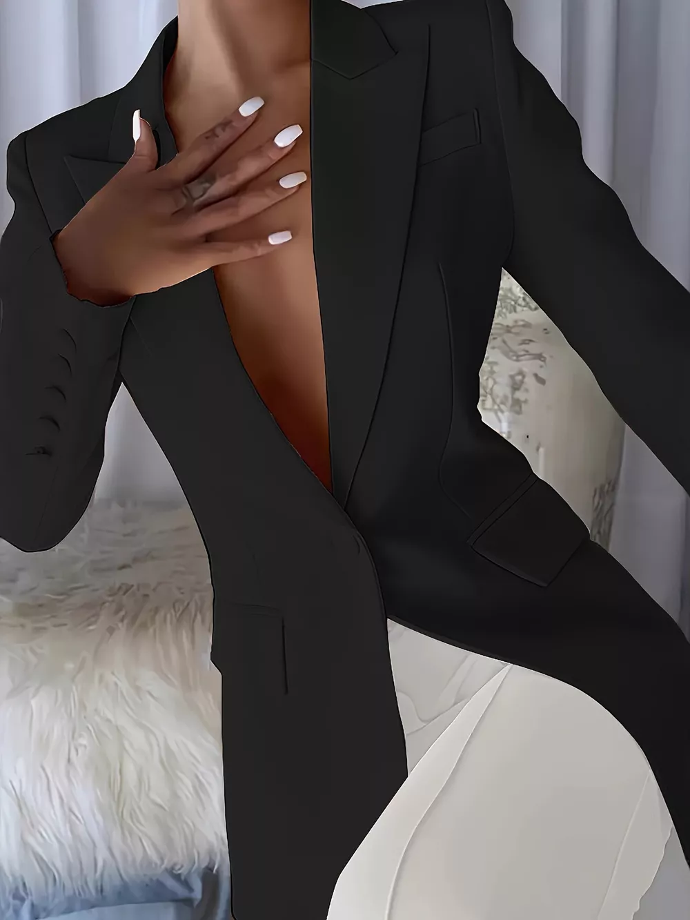 Slim-Fit Lapel Collar Blazer, image 2