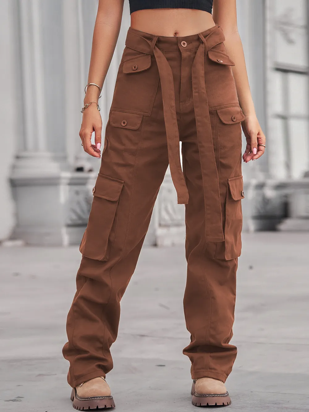 High-Waisted Multi-Pocket Cargo Jeans, image 12