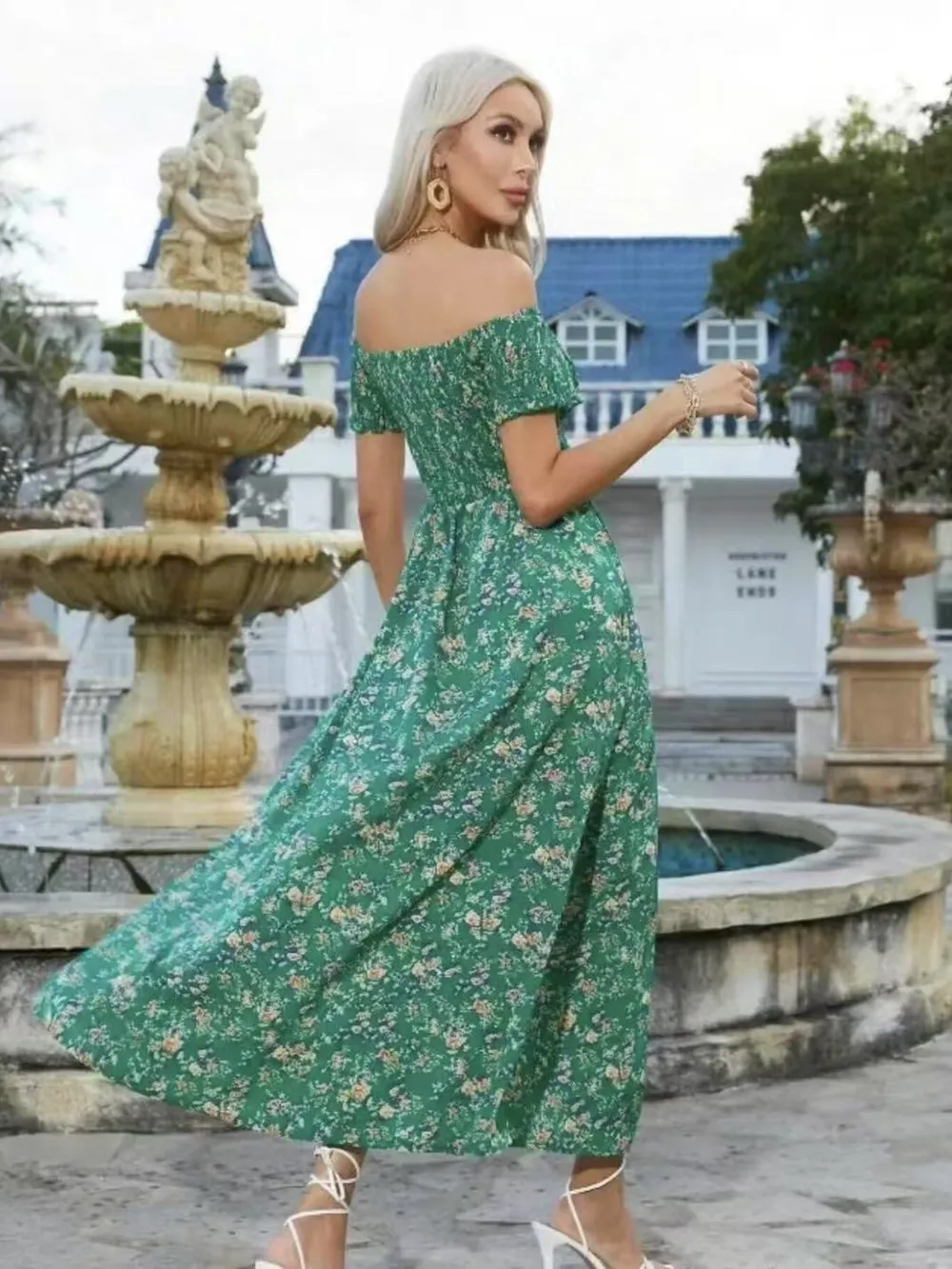 Full Size Slit Off-Shoulder Floral Midi Dress Plus Size, image 16