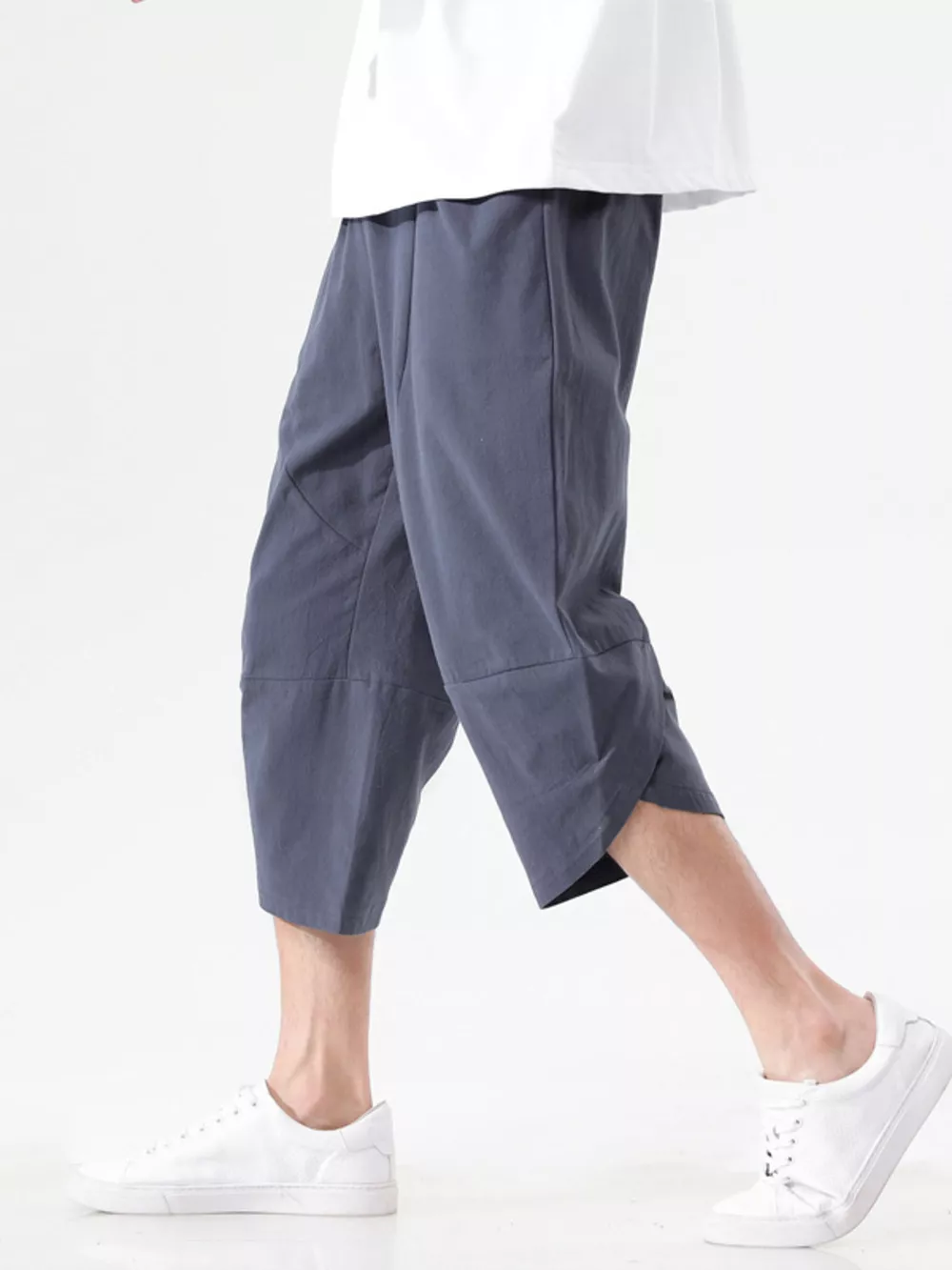 Men's Plus Size Casual Loose-Fit Cropped Harem Pants, image 2