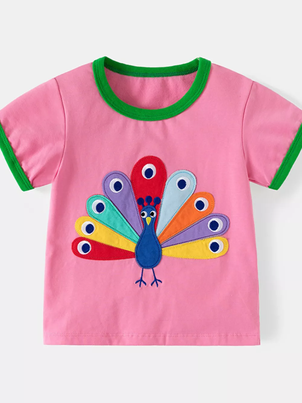Children's Peacock Embroidered Short Sleeve Tee and Shorts Set, image 2