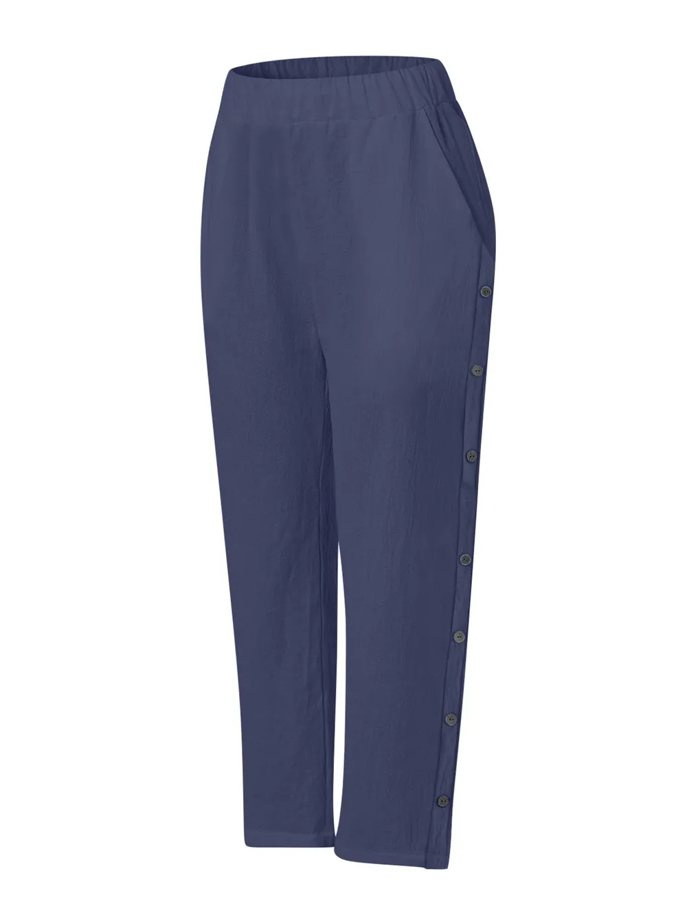 Full Size Side Decor Button Casual Wide Leg Pants Plus Size, image 8