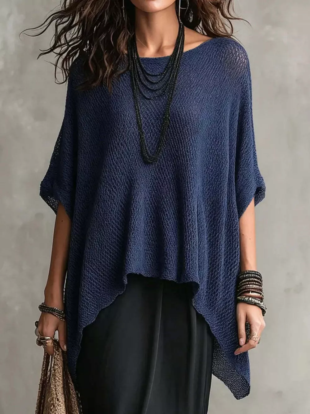 Full Size Loose Knit Round Neck Top Plus Size, image 4