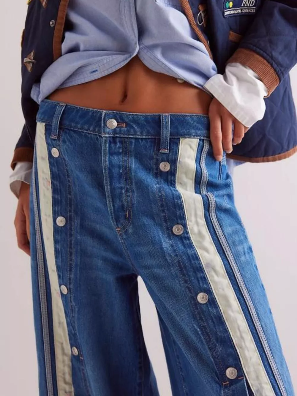 Wide-Leg Side Snap Button Jeans, image 4