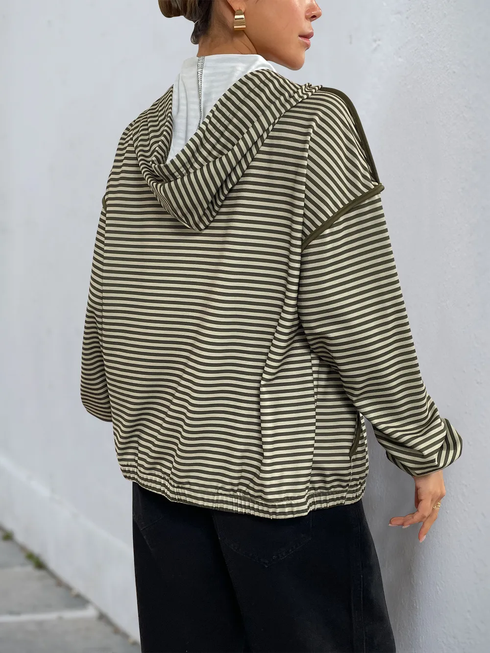 Striped Zip Up Oversized Hoodie, image 10