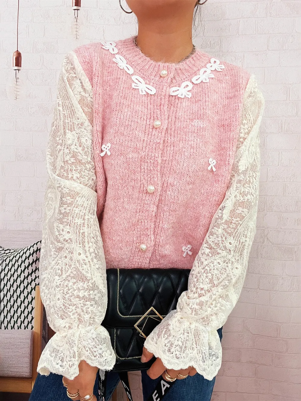 Lace Sleeve Button-Up Cardigan, image 13