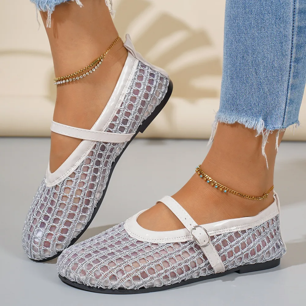 Woven Mesh Mary Jane Sandals with Buckle Strap, image 6