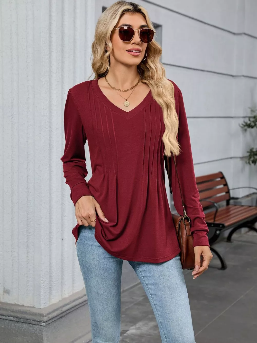 V-Neck Long Sleeve Relaxed Fit T-Shirt, image 17