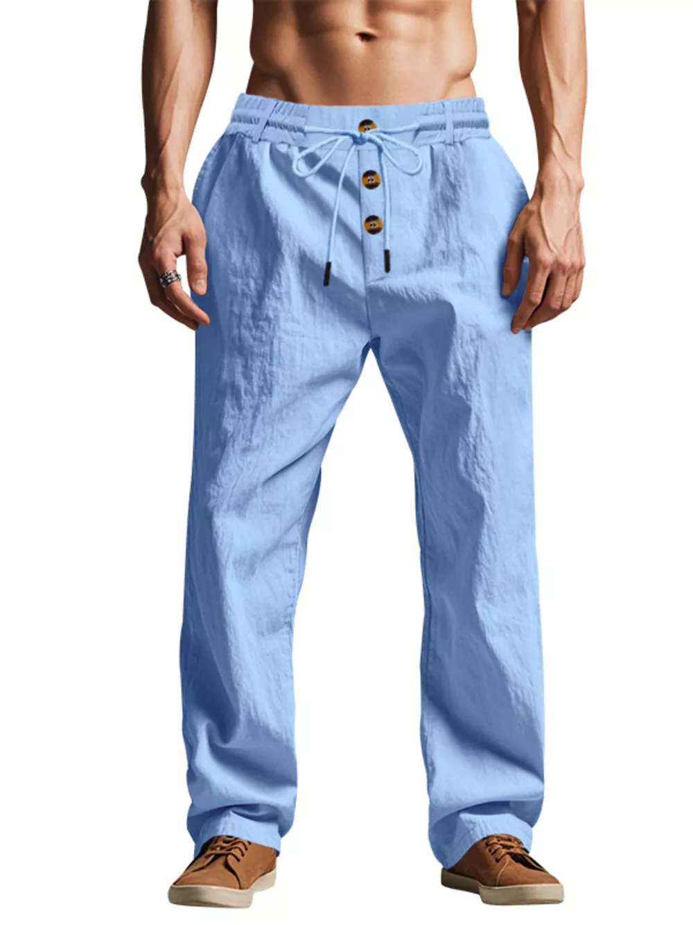 Men's Full Size Drawstring Pants with Button-Front Detail Plus Size, image 24