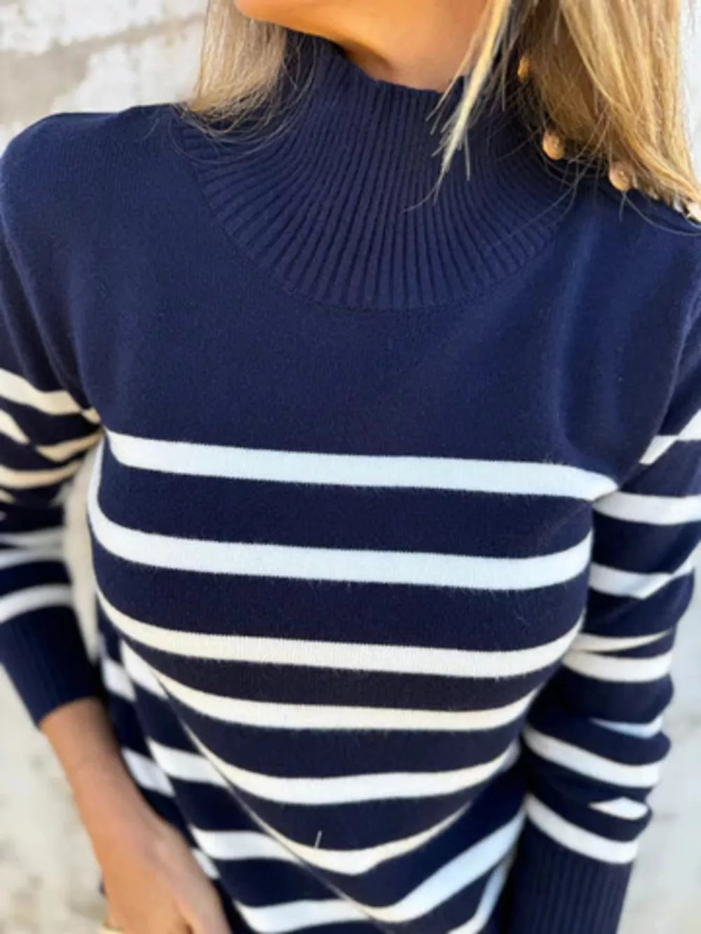 Full Size Striped Turtleneck Long Sleeve Sweater Plus Size, image 9