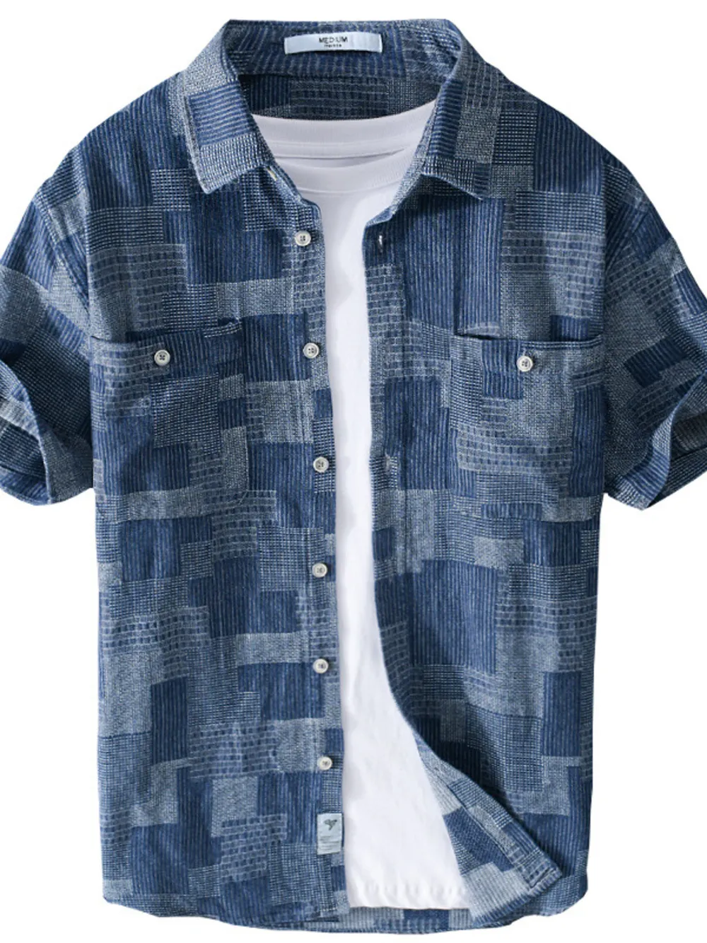 Men's Plus Size Denim Short Sleeve Shirt, image 6