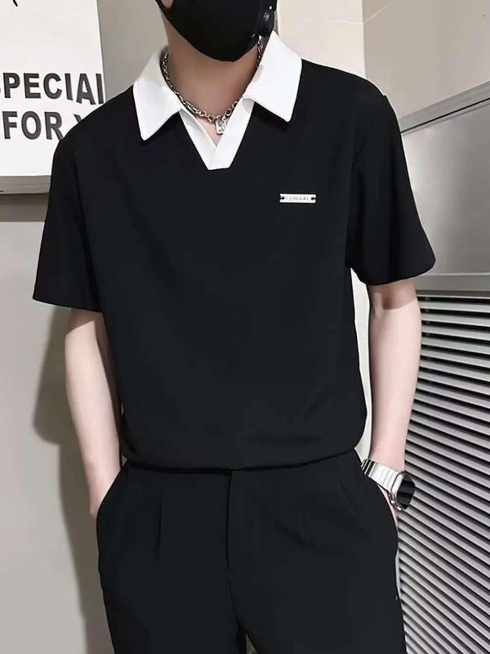 Men's Plus Size Contrast Collar Short Sleeve Polo