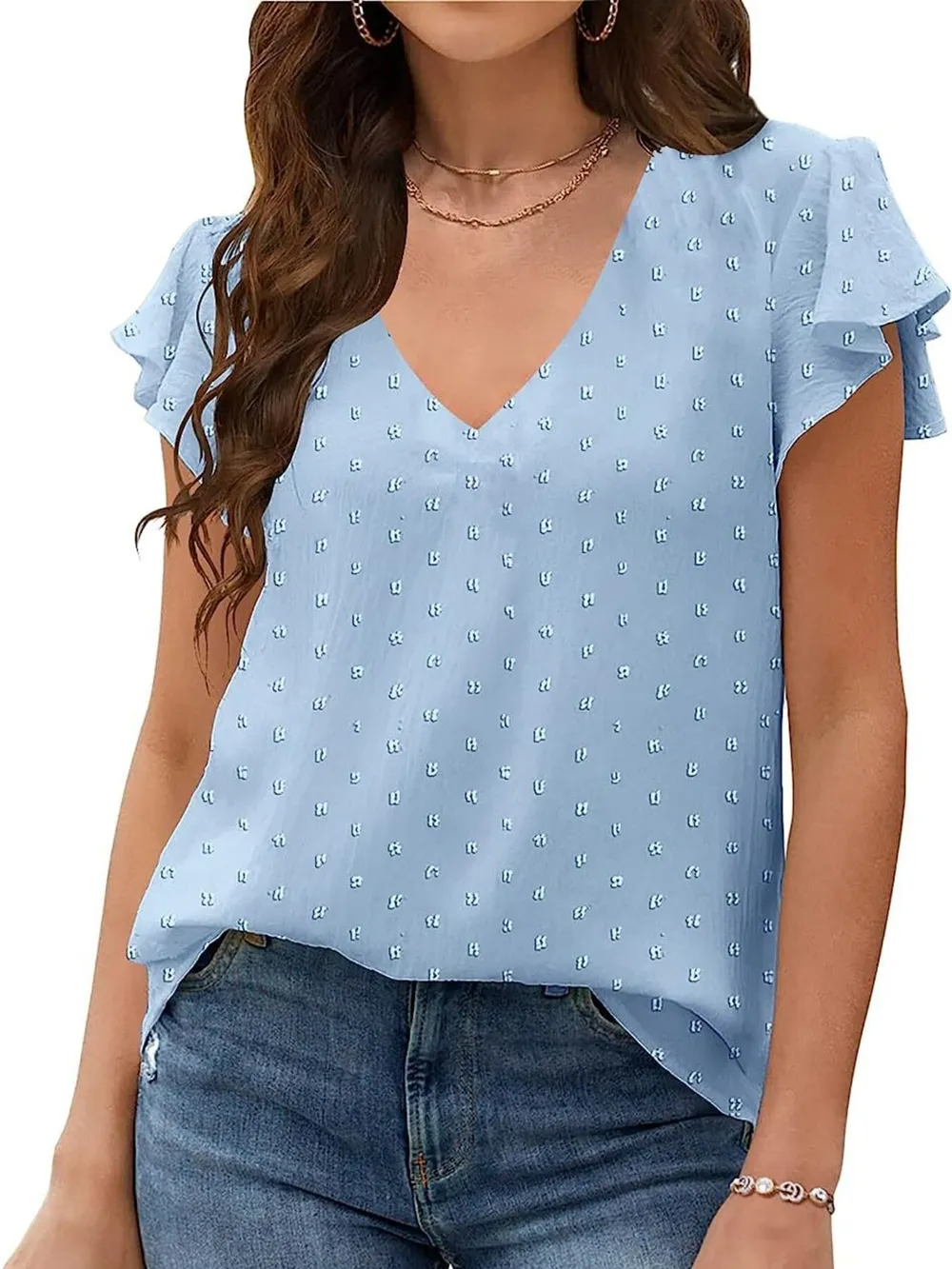 Flutter Sleeve V-neck Casual Blouse, image 7