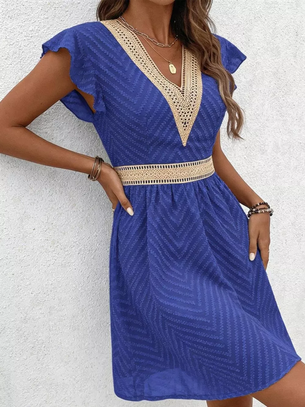 V-Neck Ruffle Sleeve Mini Dress, image 8