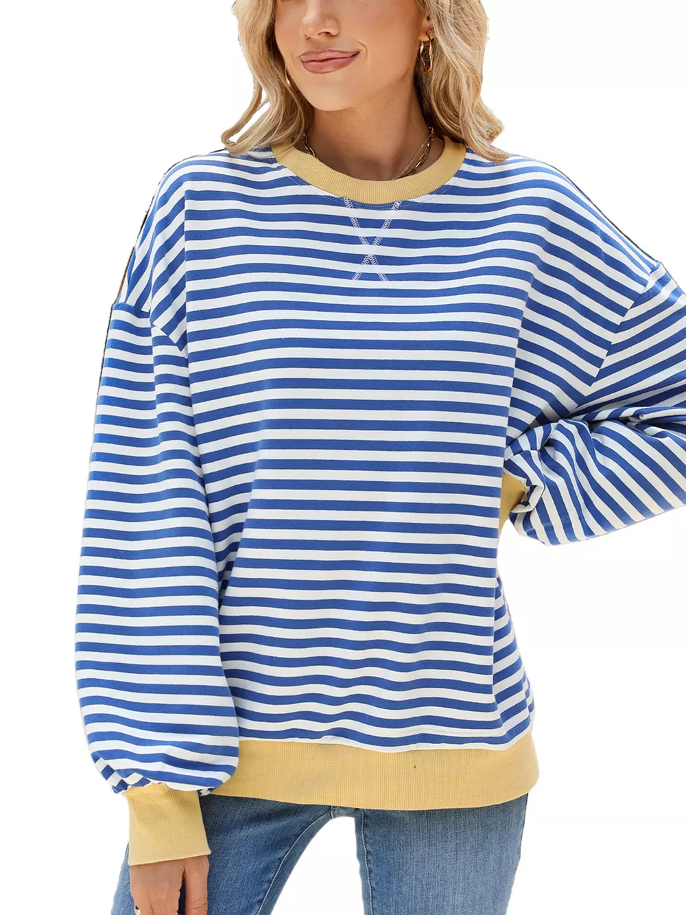Striped Crew Neck Long Sleeve Sweatshirt, image 35