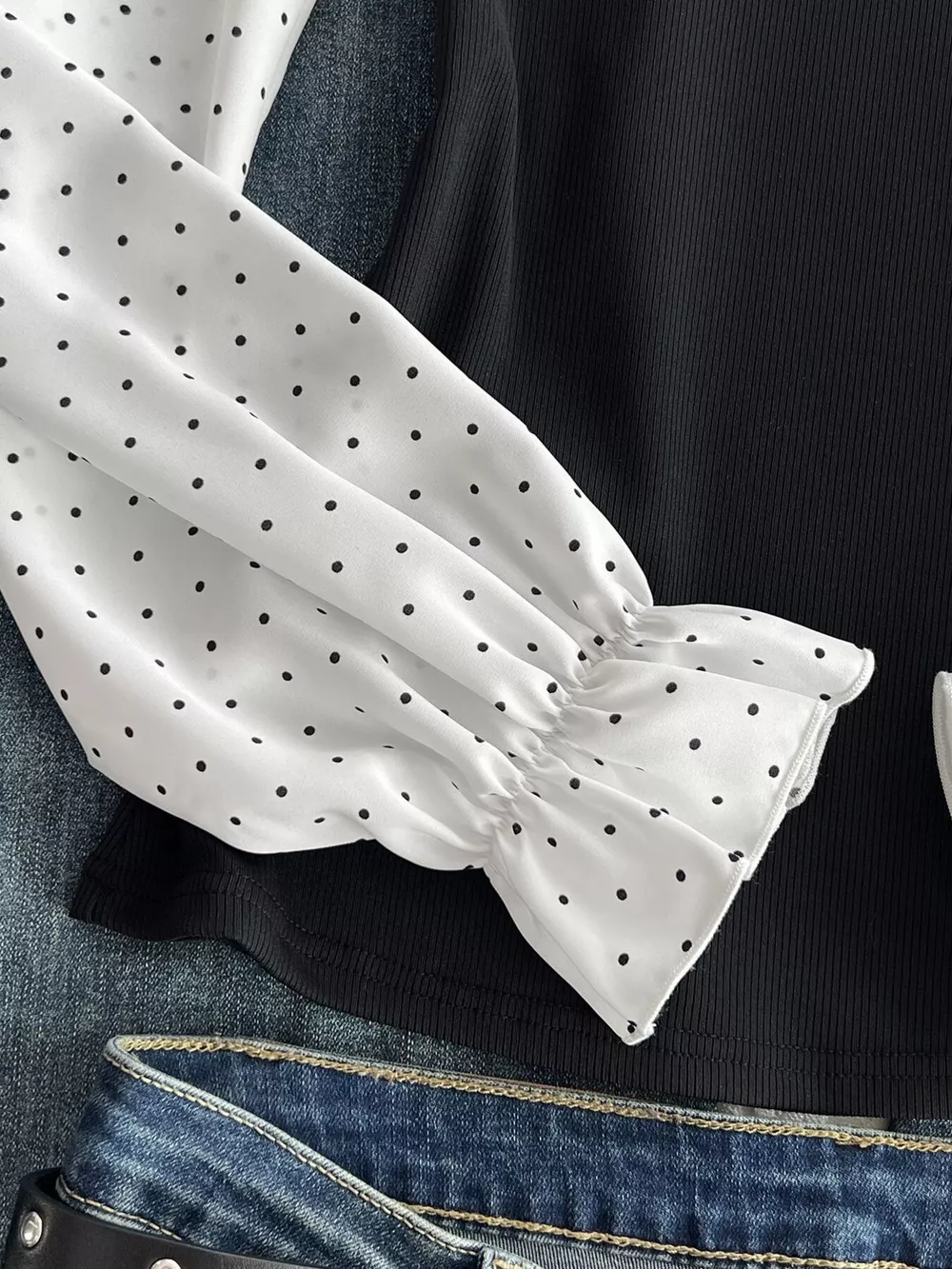 Polka Dot Flounce Sleeve Layered Look Blouse, image 6