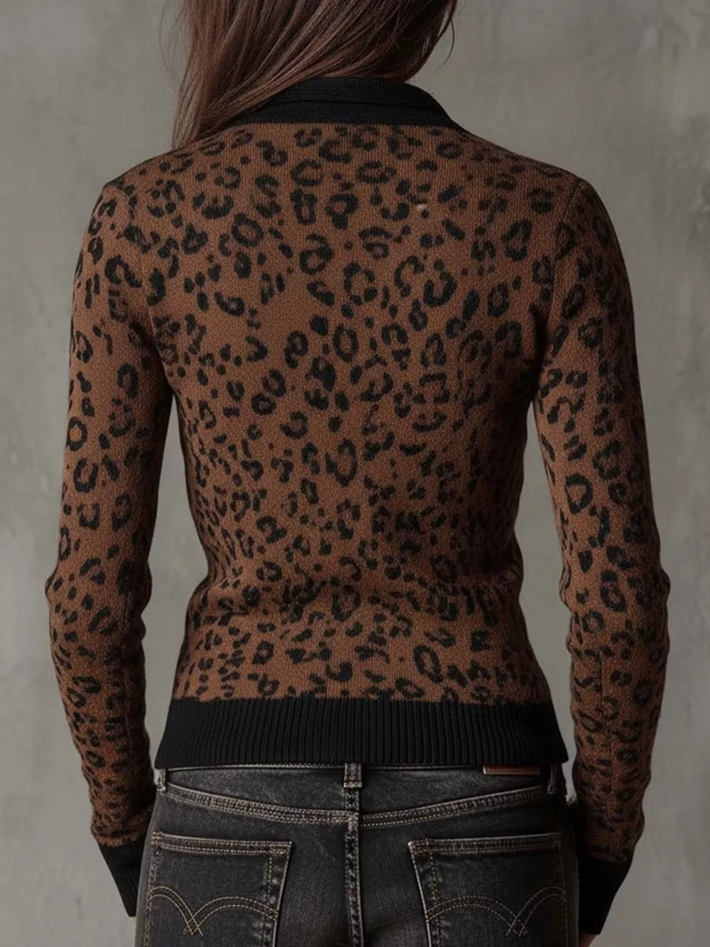 Leopard Print Knit Zip-Up Outerwear, image 3