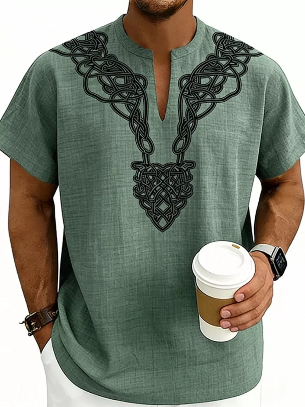 Men's Full Size Notched Printed Short Sleeve Blouse Plus Size, image 6