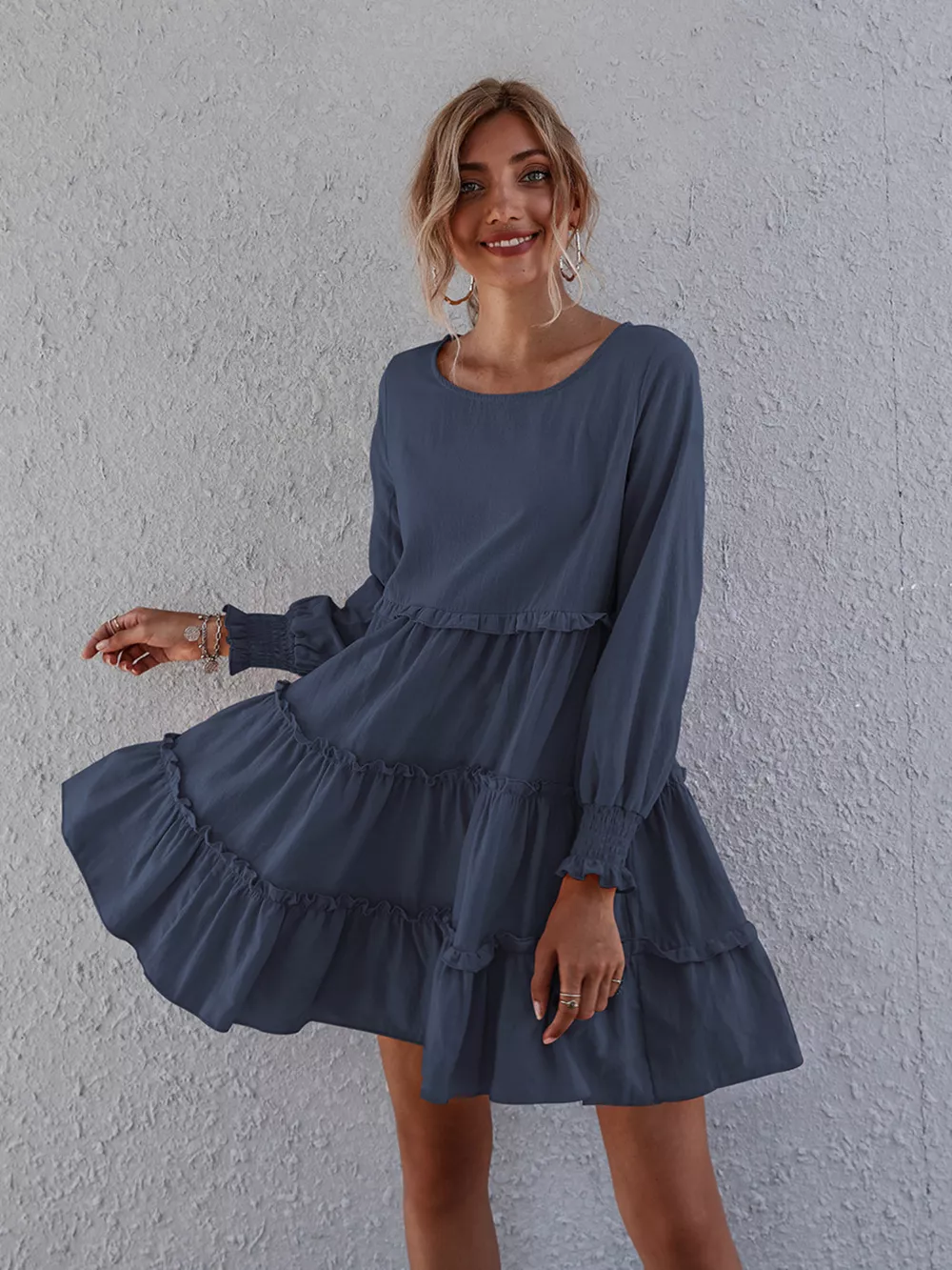 Ruffle Tiered Long Sleeve Mini Dress, image 7