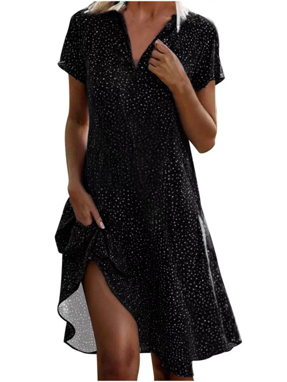 Full Size Polka Dot Short Sleeve Casual Dress Plus Size, image 4