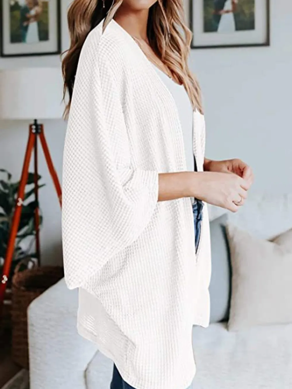 Full Size Open Front Waffle Knit Cardigan Plus Size, image 18