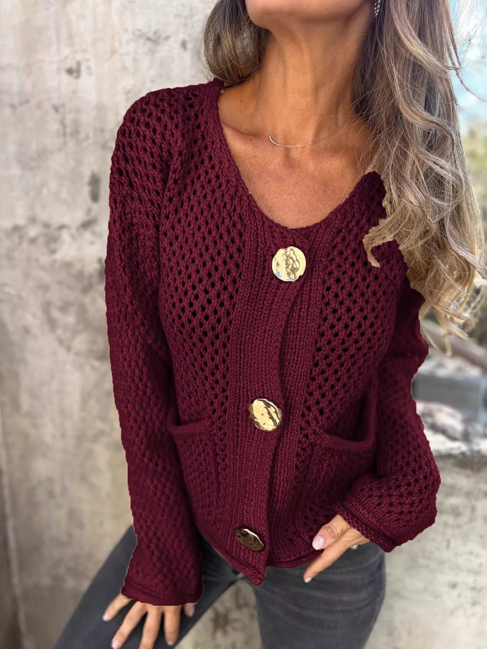 Crochet Button Up Long Sleeve Cardigan, image 24