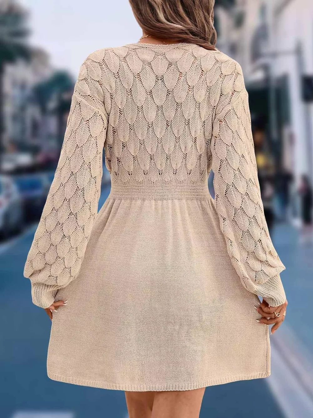 V-Neck Long Sleeve Sweater Dress, image 6
