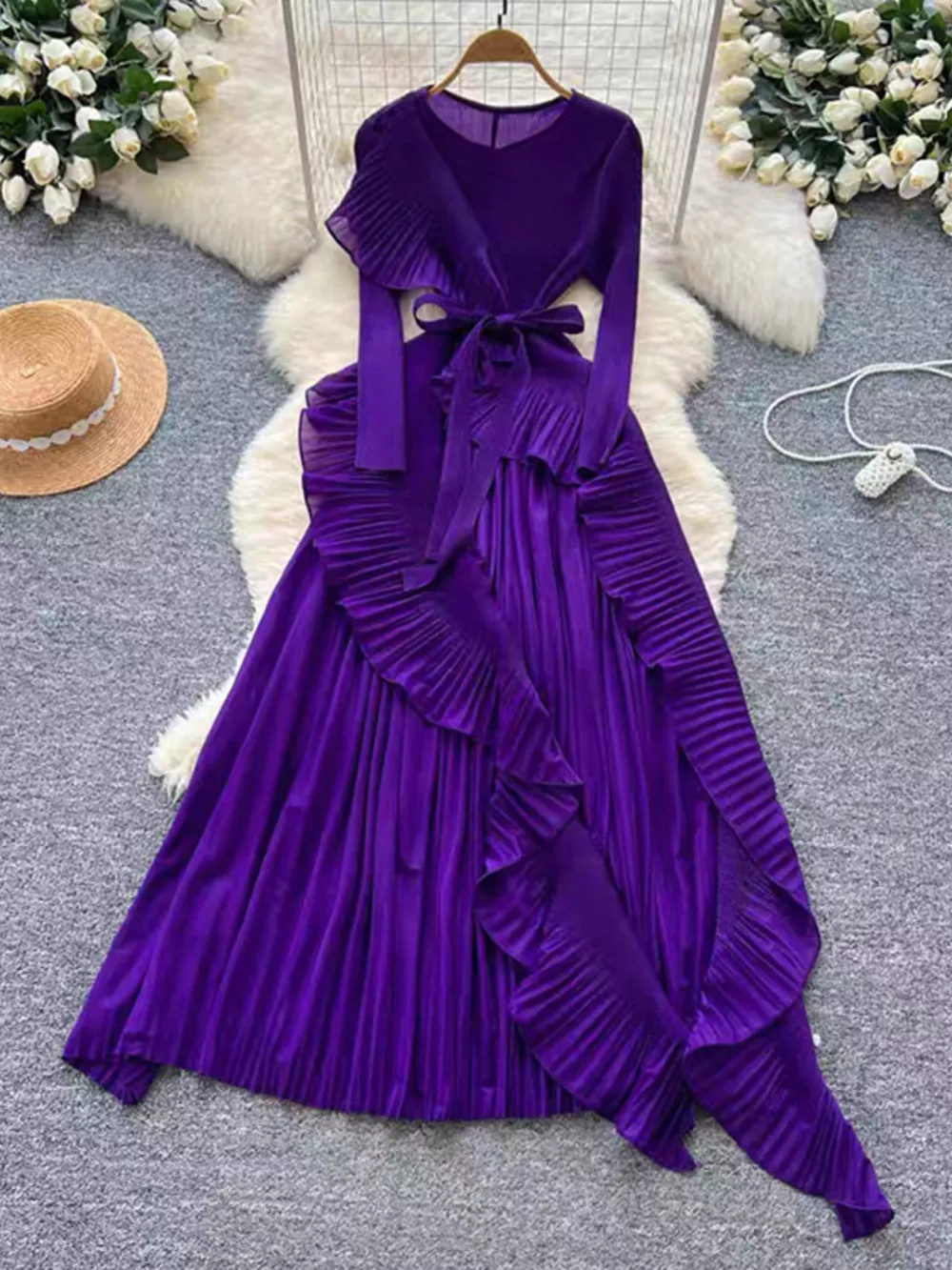 Ruffle Trim Pleated Midi Dress, image 5